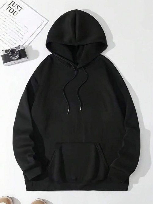 Women's Graphic Hoodie Solid Black Minimalist Cotton Hoodie Simplicity Urban Streetwear Pullover Fashion Comfort Casualwear