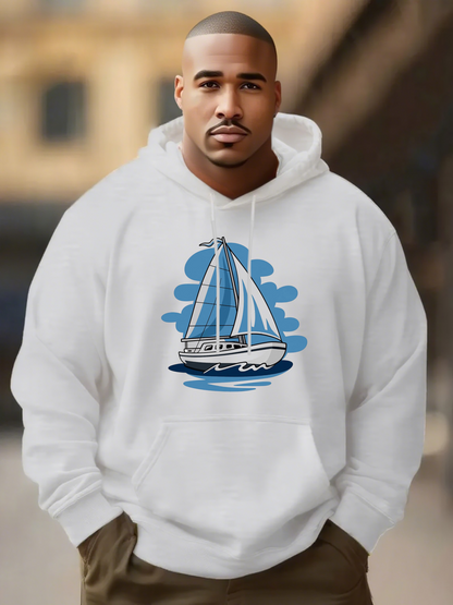 Men's Graphic Hoodie Serene Ocean Breeze With Gentle Blue Waves And Sailing Boat
