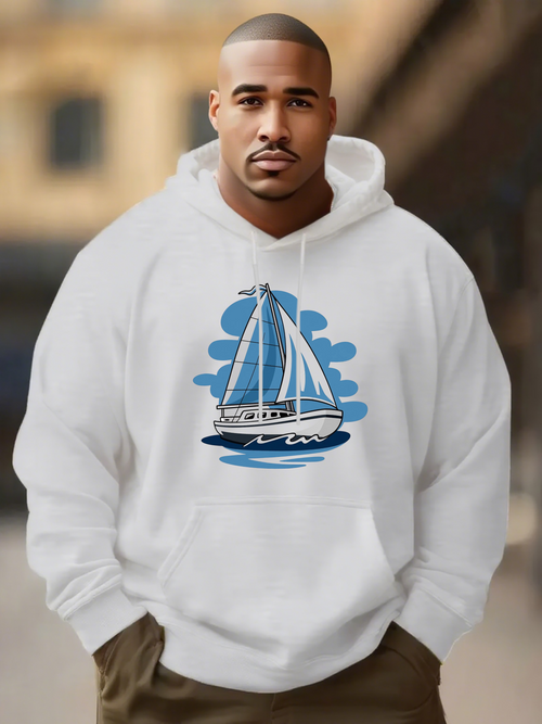Men's Graphic Hoodie Serene Ocean Breeze With Gentle Blue Waves And Sailing Boat