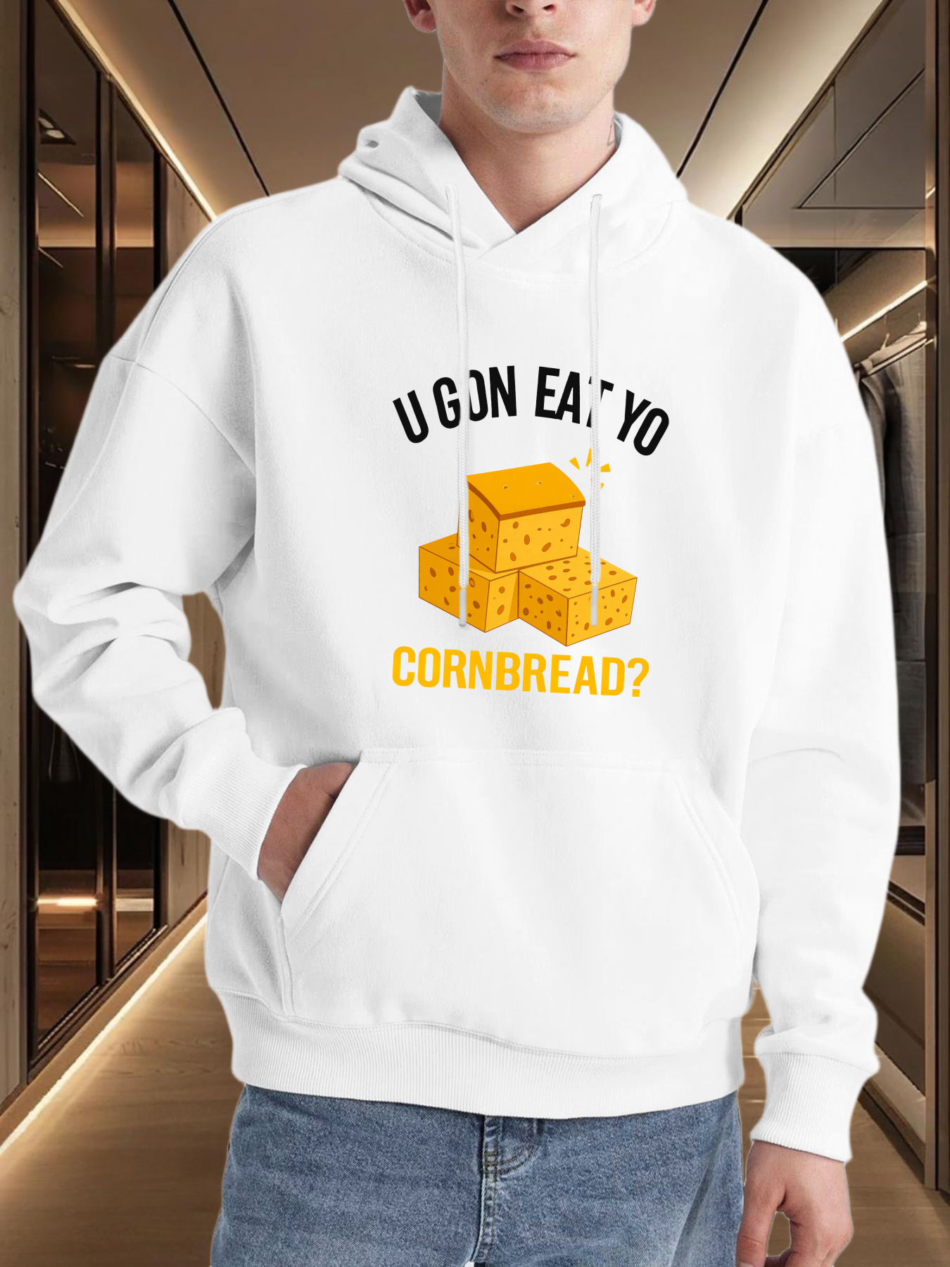 Men's Graphic Hoodie U Gon Eat Yo Cornbread Stacked Slices With Melting Butter Cornbread