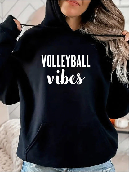 Women's Graphic Hoodie Volleyball Vibes Bold Letters With Minimal Black Hoodie Design