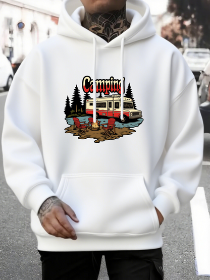 Men's Graphic Hoodie Camping Campfire With Tents And Pine Trees Under Motorhome
