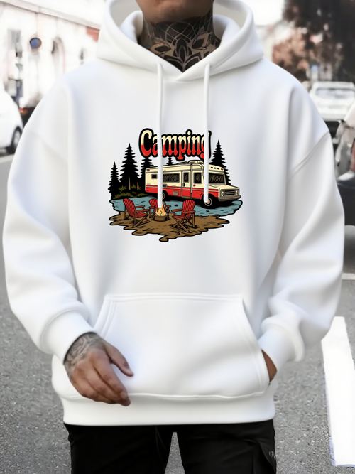 Men's Graphic Hoodie Camping Campfire With Tents And Pine Trees Under Motorhome