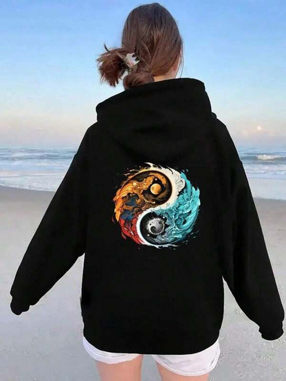 Women's Graphic Hoodie Elemental Fire And Ice Forming A Balanced Yin Yang Symbol