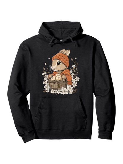 Men's Graphic Hoodie Cozy Autumn Flowers With Rabbit Holding Basket Of Eggs