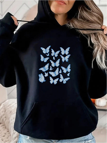 Women's Graphic Hoodie Blue Butterflies Scattered Gracefully In Gentle Formation Over Hoodie Butterfly