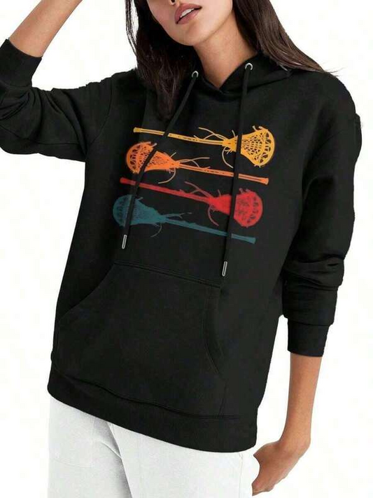 Women's Graphic Hoodie Colorful Vintage Style Musical Instruments Displayed On Hoodie Guitar