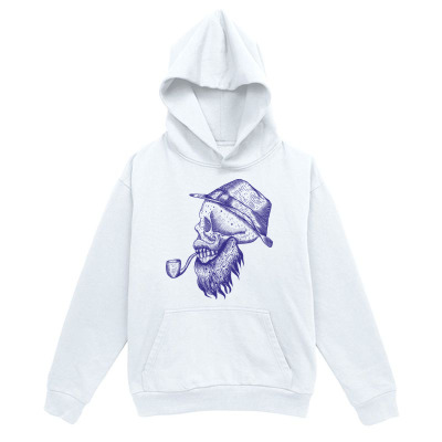 Men's Graphic Hoodie Hand Sketched Bearded Man With Hat And Pipe On White Hoodie