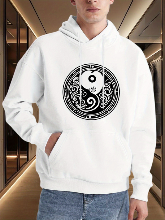 Men's Graphic Hoodie Ornate Circular Energy Motifs With Flowing Patterns Ying Yang Symbol