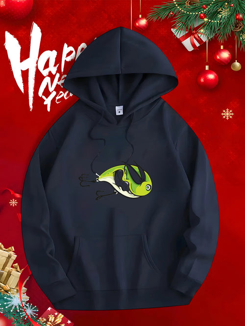 Men's Graphic Hoodie Vibrant Green And Yellow Fish Swimming Amid Abstract Patterns Fish