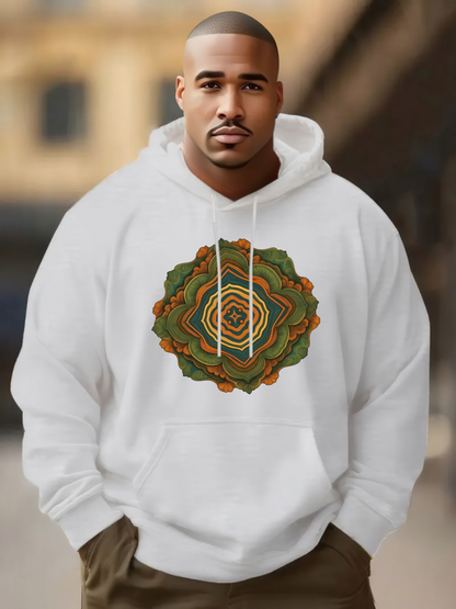 Men's Graphic Hoodie Earthy Tones With Layered Abstract Concentric Lines Pattern Mandala