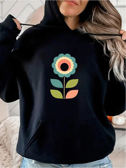 Women's Graphic Hoodie Colorful Petals With Green Leaves In Blooming Flower
