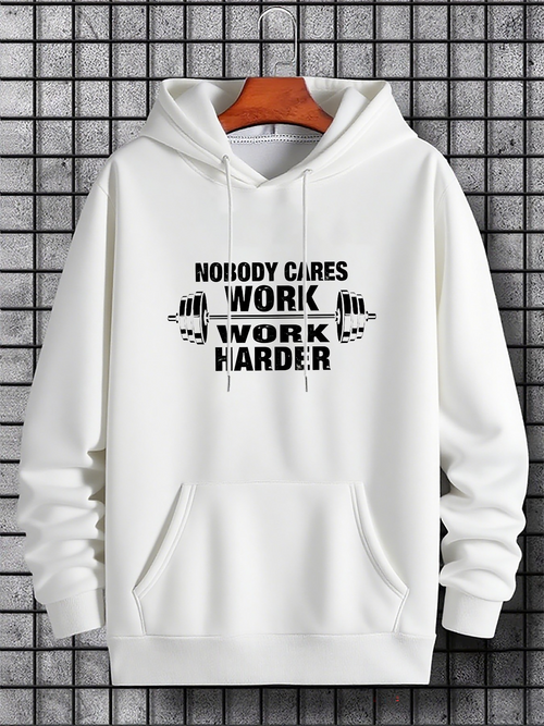Men's Graphic Hoodie Nobody Cares Work Work Harder With Barbells And Bold Motivational Symbol