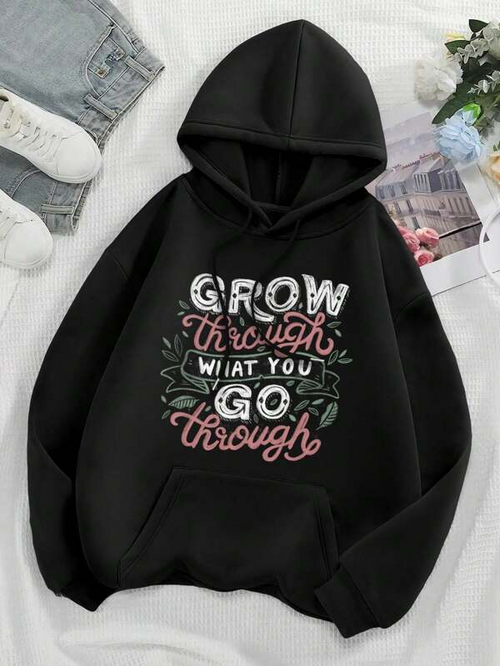 Women's Graphic Hoodie Grow Through What You Go Through With Green Leafy Accents And Positive Energy Hoodie