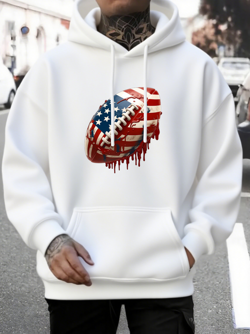 Men's Graphic Hoodie Patriotic Grunge Paint Dripping Under A Textured American Football
