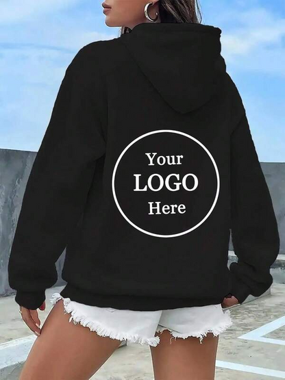 Women's Graphic Hoodie Customizable Black Hoodie With Minimalistic Circular Logo Print