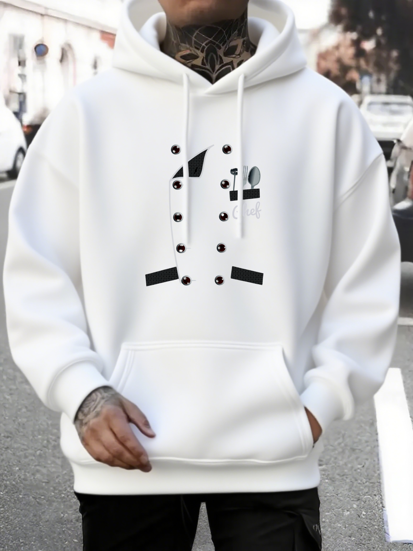 Men's Graphic Hoodie Minimalist Abstract Graphics With Playful Arrangements On Cozy White Hoodie