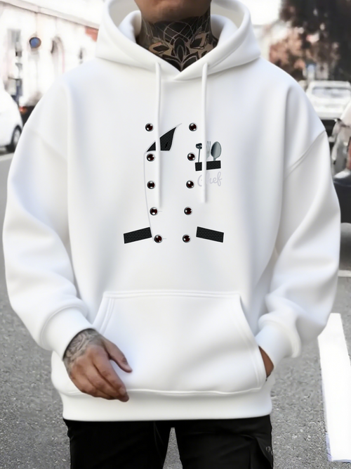 Men's Graphic Hoodie Minimalist Abstract Graphics With Playful Arrangements On Cozy White Hoodie