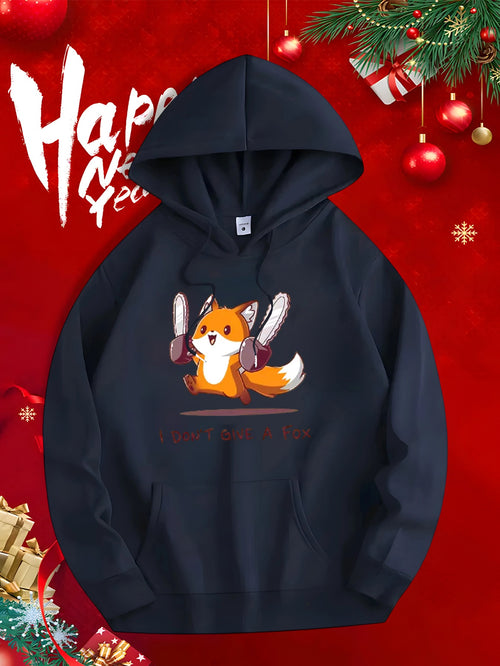 Men's Graphic Hoodie Happy New Year Playful Fox Holding Spoons Surrounded By Festive Decorations Hoodie