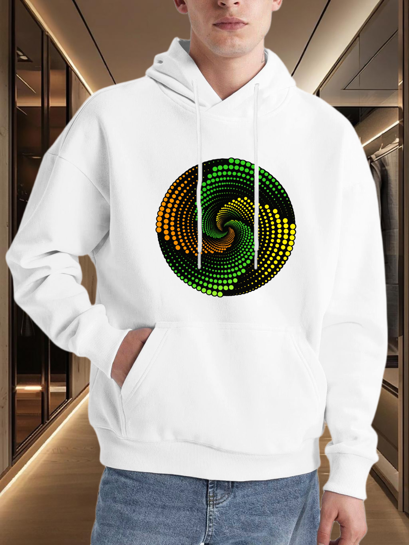 Men's Graphic Hoodie Colorful Circular Dotted Spiral Illusion Under Soft Lighting Hoodie