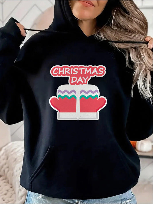Women's Graphic Hoodie Christmas Day Red And White Mittens With Festive Winter Pattern Mittens