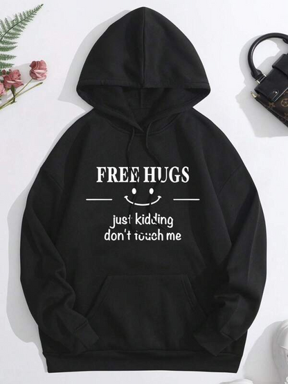 Women's Graphic Hoodie Free Hugs Just Kidding Dont Touch Me Smiling Face Hoodie