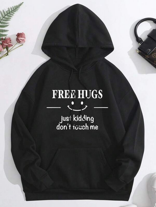 Women's Graphic Hoodie Free Hugs Just Kidding Dont Touch Me Smiling Face Hoodie