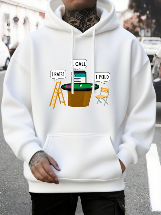 Men's Graphic Hoodie Poker Table With Cards Ladders And Folding Chairs Under Sunlight