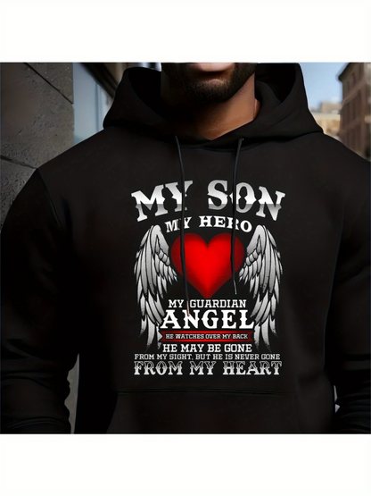 Men's Graphic Hoodie My Son My Hero Guardian Angel With Heart And White Angel Wings