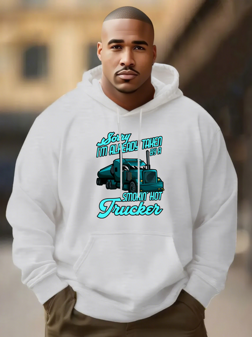 Men's Graphic Hoodie Sky Blue Road With Detailing Lines And Shading Featuring A Classic Truck