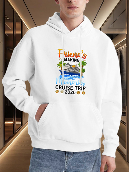 Men's Graphic Hoodie Friends Making Memories On Summer Cruise Trip With Palm Trees Sea Waves