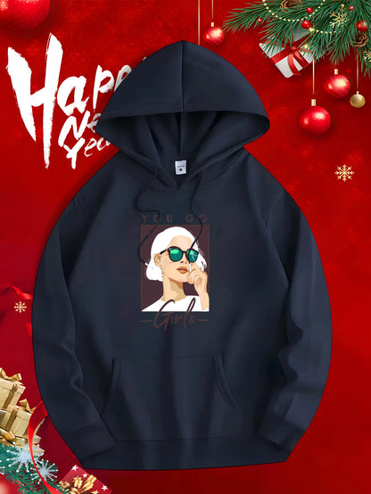 Men's Graphic Hoodie Minimalist Woman With Headscarf Sunglasses And Bold Attitude Portrait