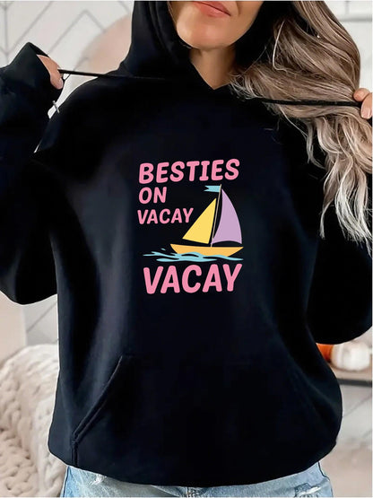 Women's Graphic Hoodie Besties On Vacay With Colorful Sailboat Among Gentle Ocean Waves