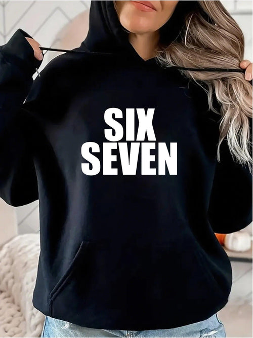 Women's Graphic Hoodie Six Seven Bold Letters On Classic Casual Hoodie