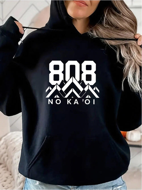 Women's Graphic Hoodie Bold Numbers With Geometric Peaks Among Mountain Shapes Hoodie