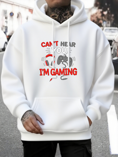 Men's Graphic Hoodie Cant Hear You With Headset Controllers Under Red Lettering Gaming