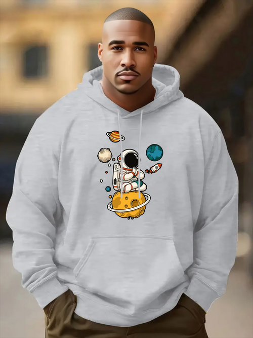 Men's Graphic Hoodie Whimsical Space Adventure With Orbiting Planets Around An Astronaut