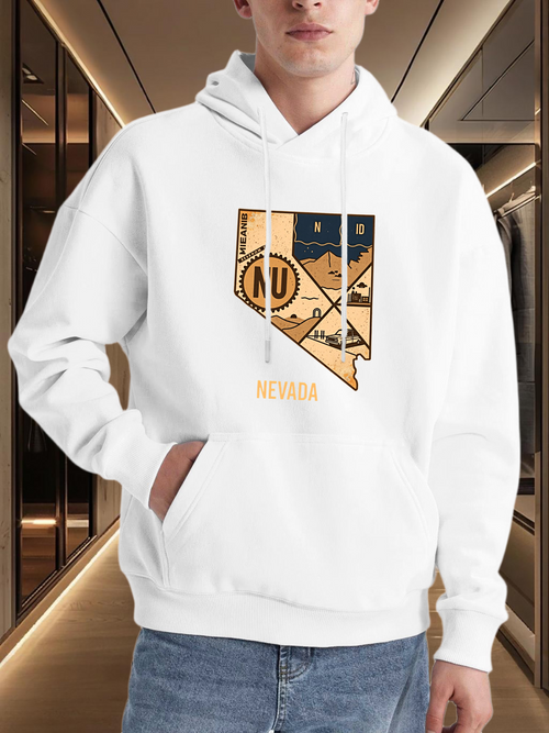 Men's Graphic Hoodie Nevada Scenic Mountains Under Starry Night Landscape
