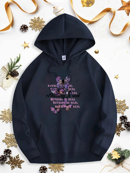Men's Graphic Hoodie Beautiful Purple Butterflies Flying Among Blossoming Wildflowers Hoodie