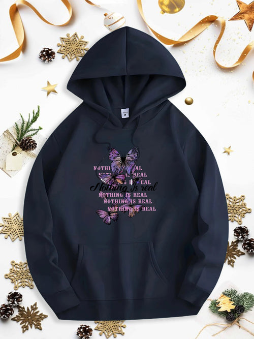 Men's Graphic Hoodie Beautiful Purple Butterflies Flying Among Blossoming Wildflowers Hoodie