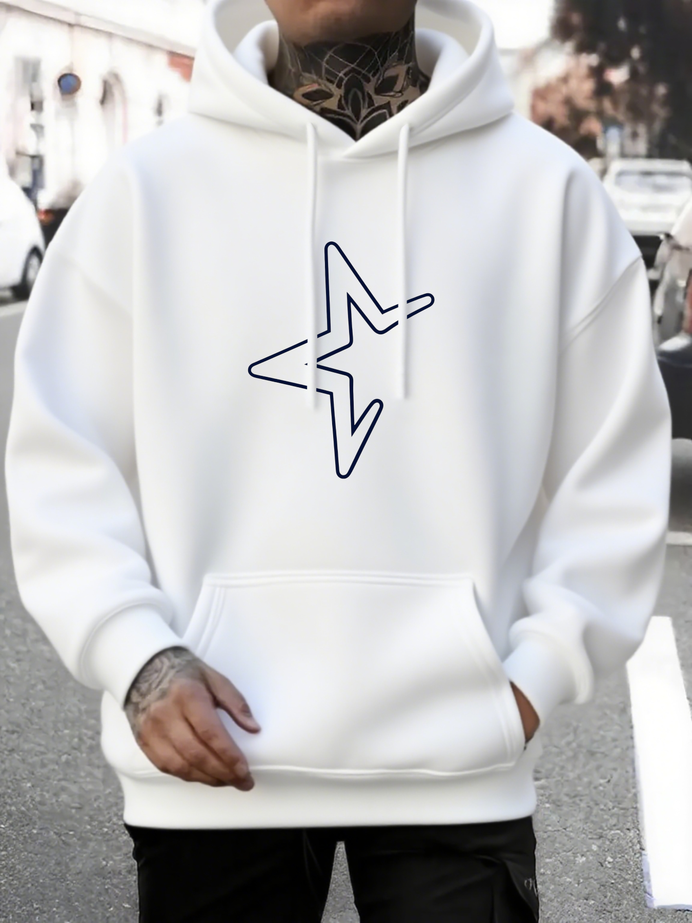 Men's Graphic Hoodie Monochrome Urban Street Outline Star Hoodie