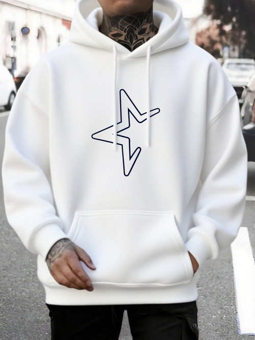 Men's Graphic Hoodie Monochrome Urban Street Outline Star Hoodie