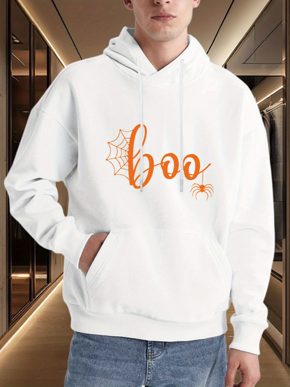Men's Graphic Hoodie Boo Orange Web With Small Spider Design Hoodie