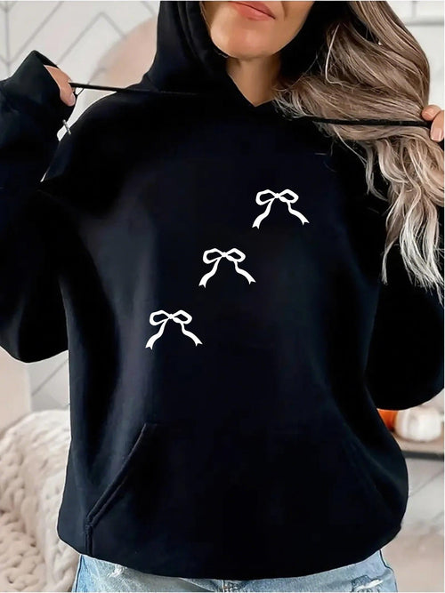 Women's Graphic Hoodie Minimalist White Bows Arranged Across Soft Cozy Hoodie