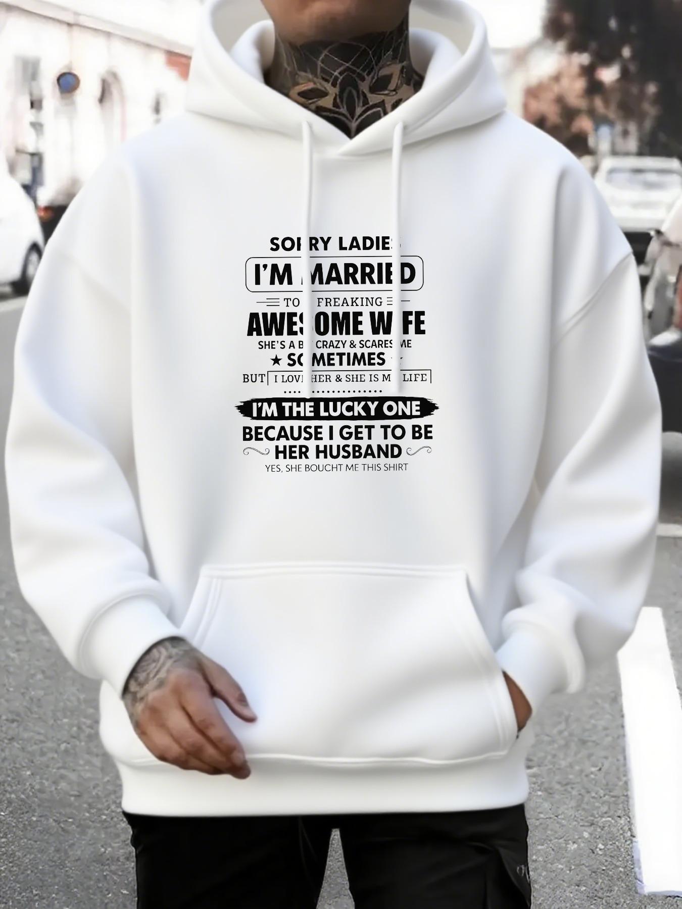 Men's Graphic Hoodie Sorry Lady I Am Married To An Awesome Wife Lucky Husband