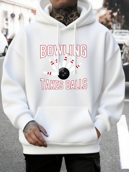 Men's Graphic Hoodie Bowling Takes Balls Striking Pins With Splitting Bowling Ball Burst Action