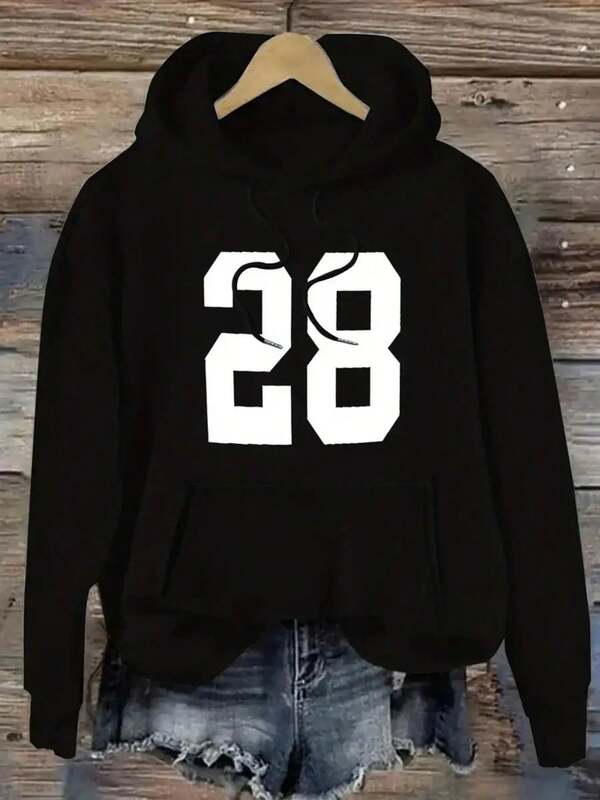 Women's Graphic Hoodie Bold Stylized White Numbers With Crisp Sharp Edges Front Hoodie