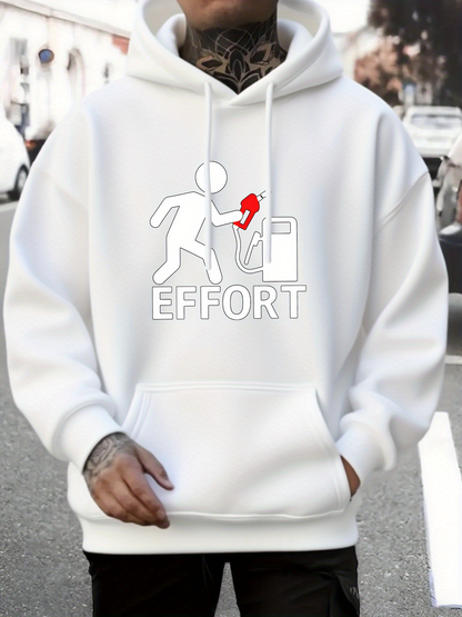 Men's Graphic Hoodie Effort Cartoon Figure Throwing Red Object Into Bin
