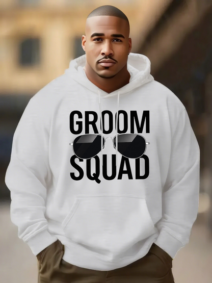 Men's Graphic Hoodie Groom Squad With Sunglasses Illustration White Hoodie