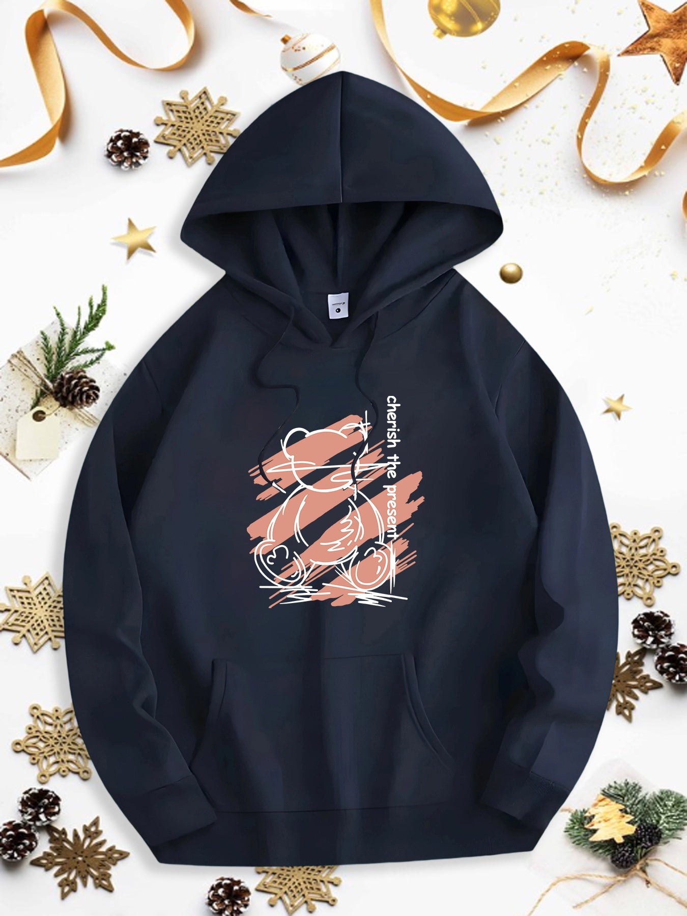 Men's Graphic Hoodie Abstract Brush Strokes With Elegant Line Art Overlapping Central Shape